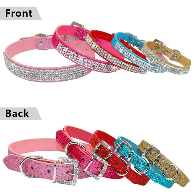 Breakfast at Tiffany's Rhinestone and Leather Dog Collar
