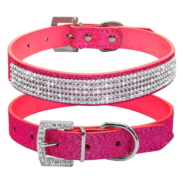 Breakfast at Tiffany's Rhinestone and Leather Dog Collar