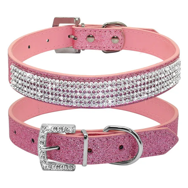 Breakfast at Tiffany's Rhinestone and Leather Dog Collar
