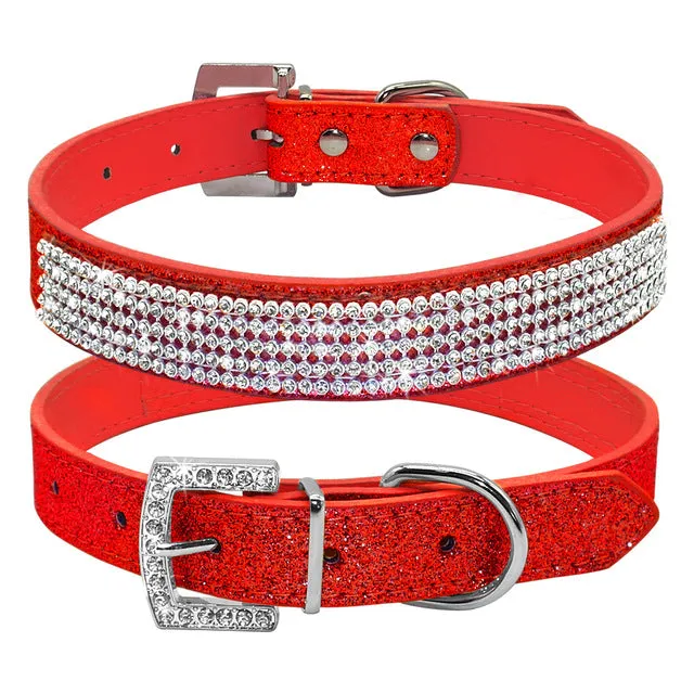 Breakfast at Tiffany's Rhinestone and Leather Dog Collar