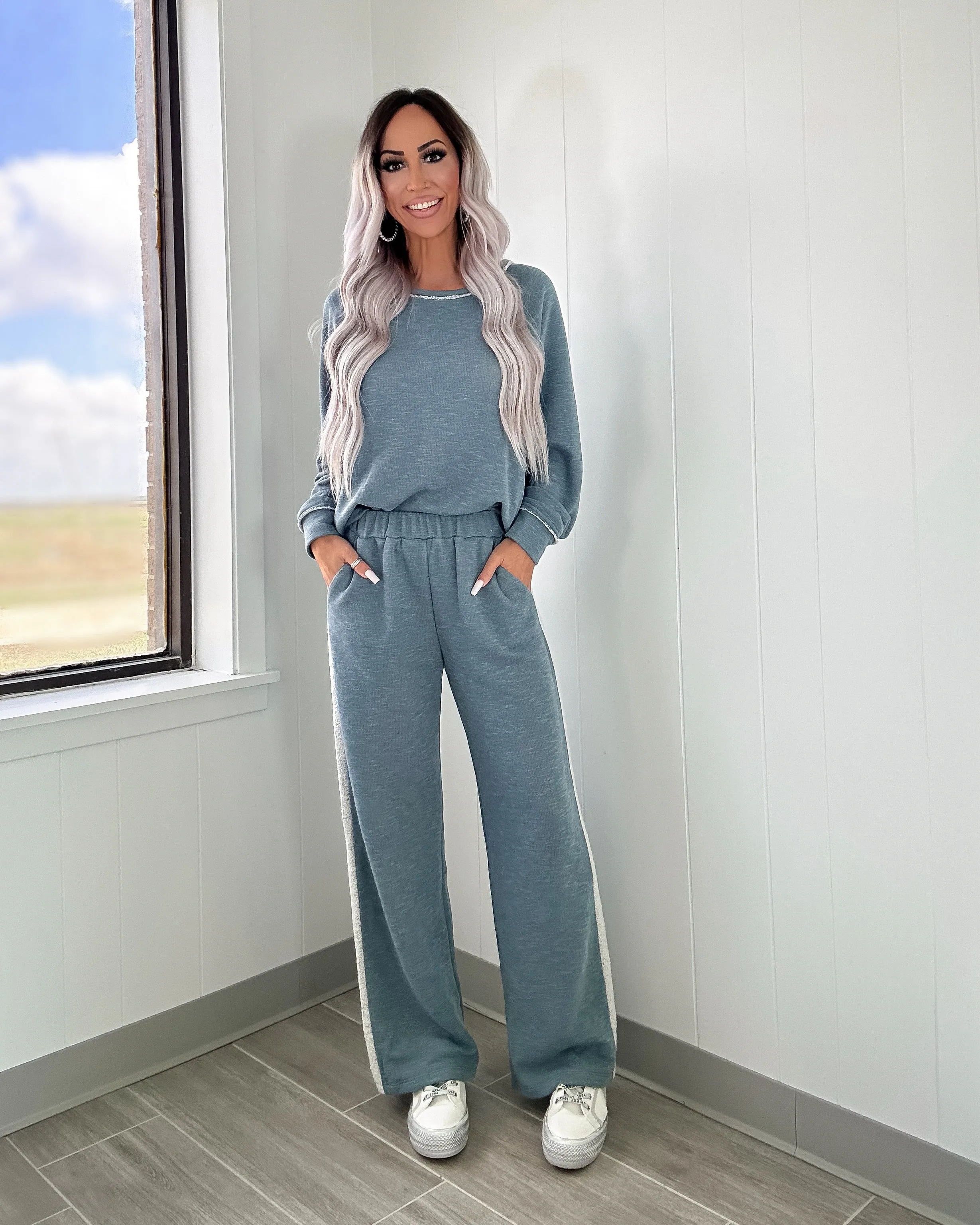 Brisk Walk French Terry Pants Set - Seagrass