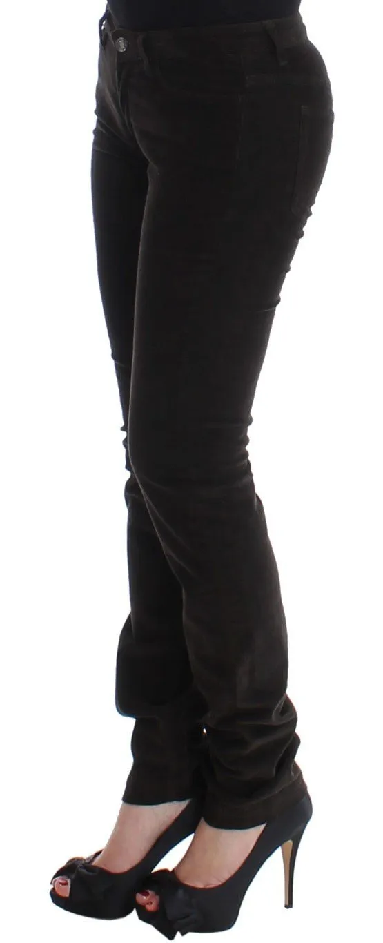 Brown CUTE Corduroy Slim Skinny Casual Pants