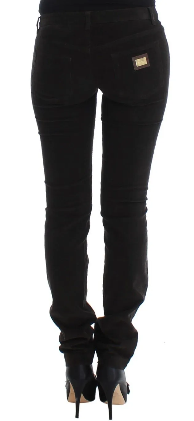 Brown CUTE Corduroy Slim Skinny Casual Pants