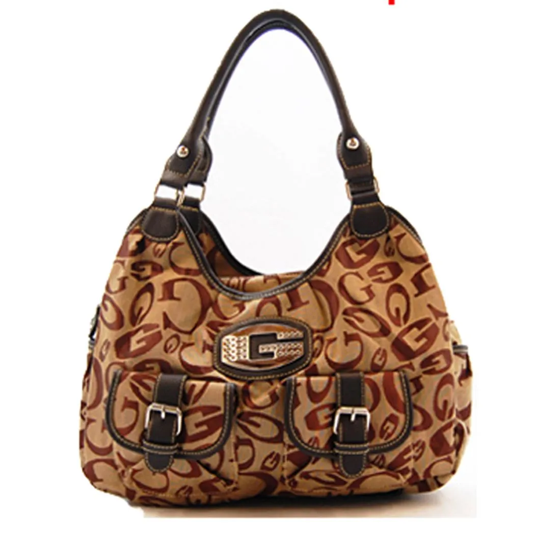 canvas signature satchel bag Designer Inspired Brown handbag pockets