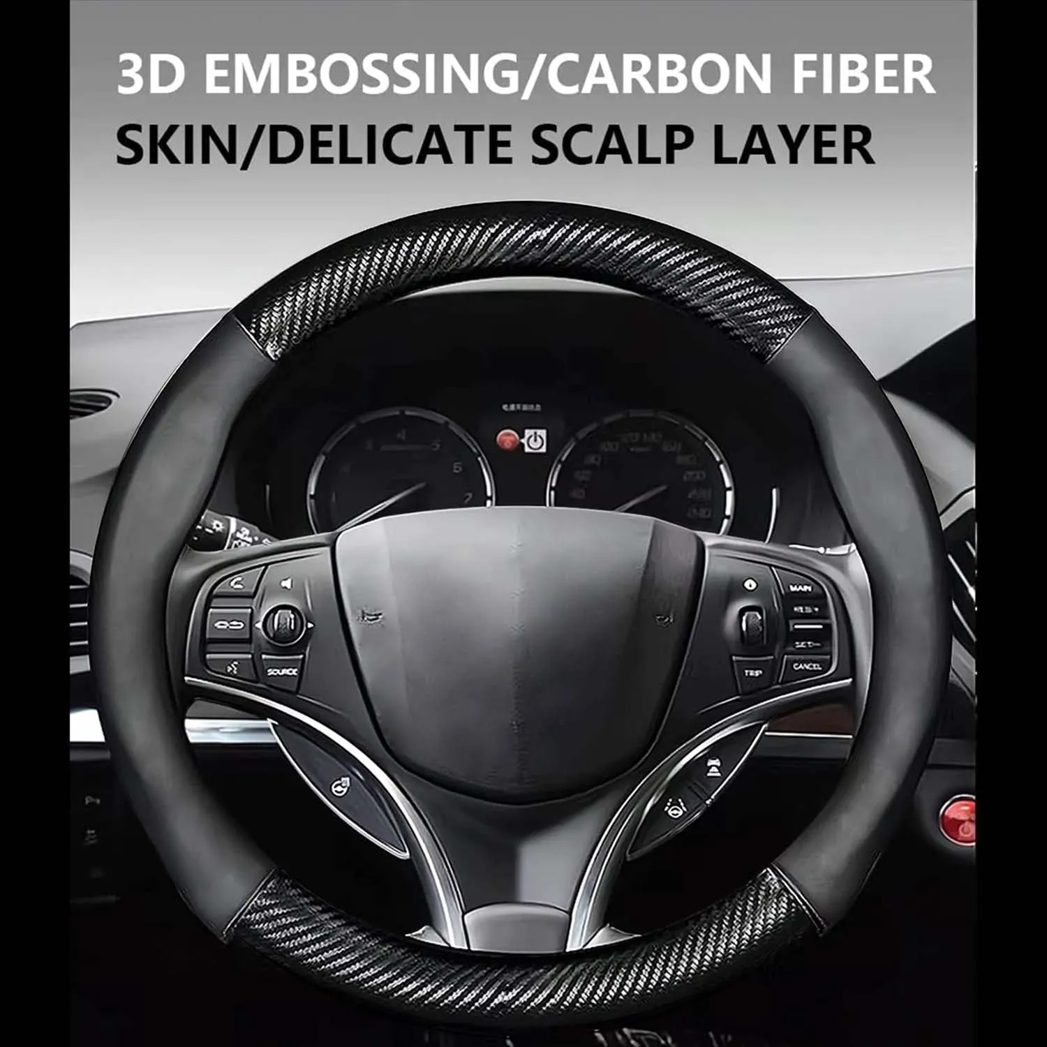 Car Steering Wheel Cover, Custom Fit For Your Cars, Leather Nonslip 3D Carbon Fiber Texture Sport Style Wheel Cover for Women, Interior Modification for All Car Accessories MC18992