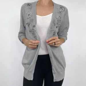 Caslon Gray Floral Appliqué Cotton Cashmere V-Neck Cardigan