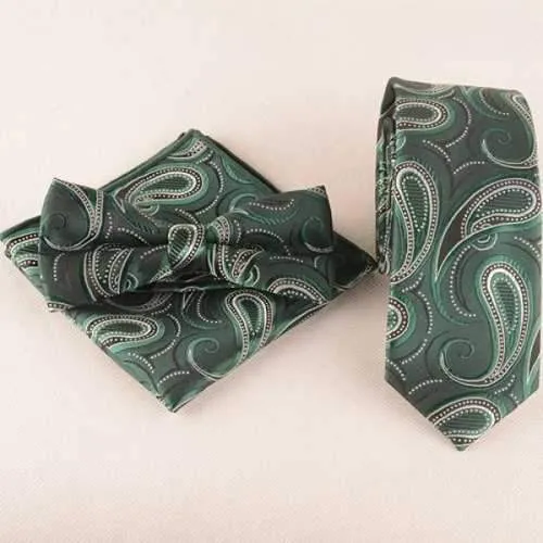 Casual Cashews Pattern Tie Pocket Square Bow Tie - Light Green