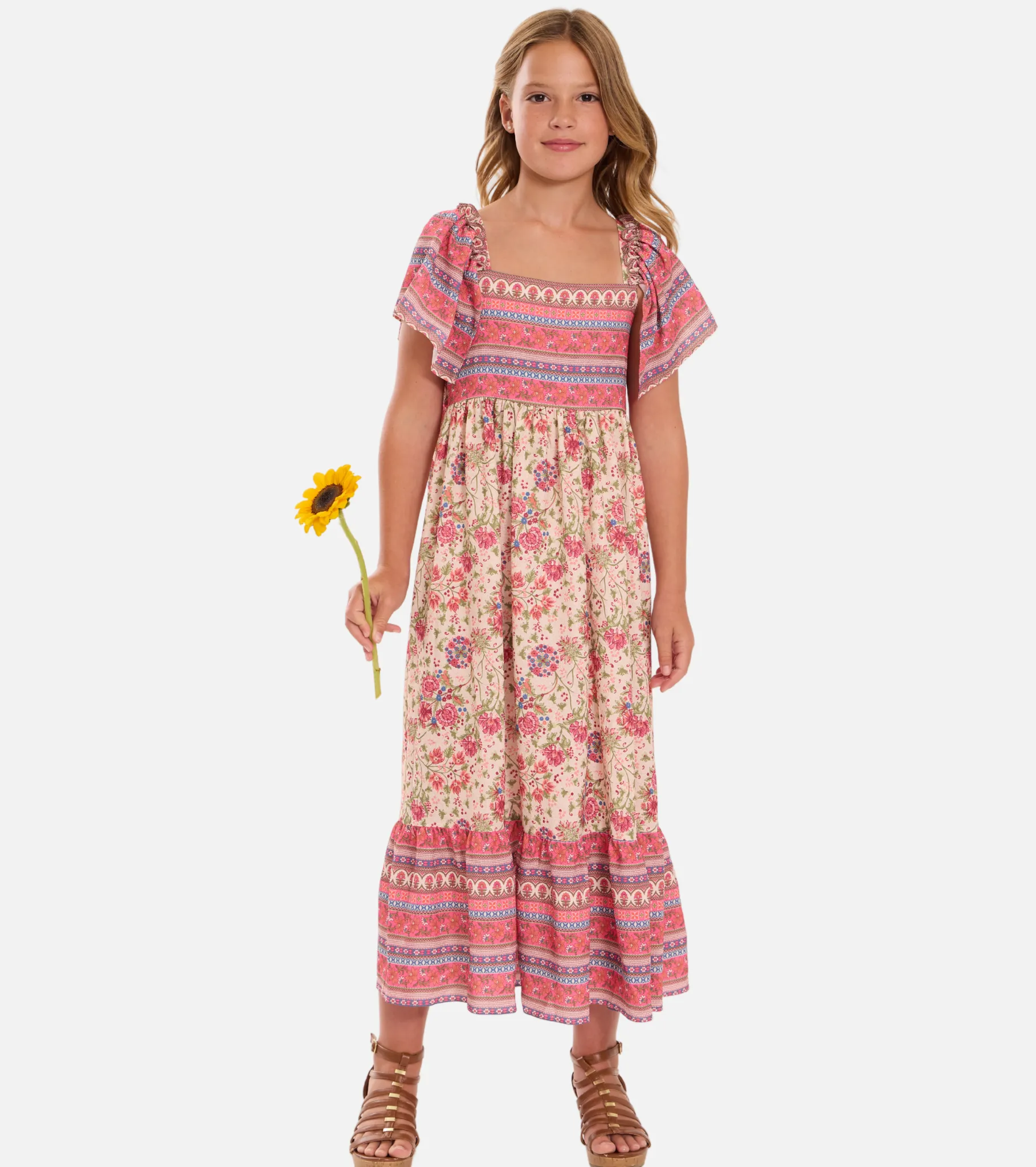Celeste Flutter Sleeve Maxi Dress with Bag