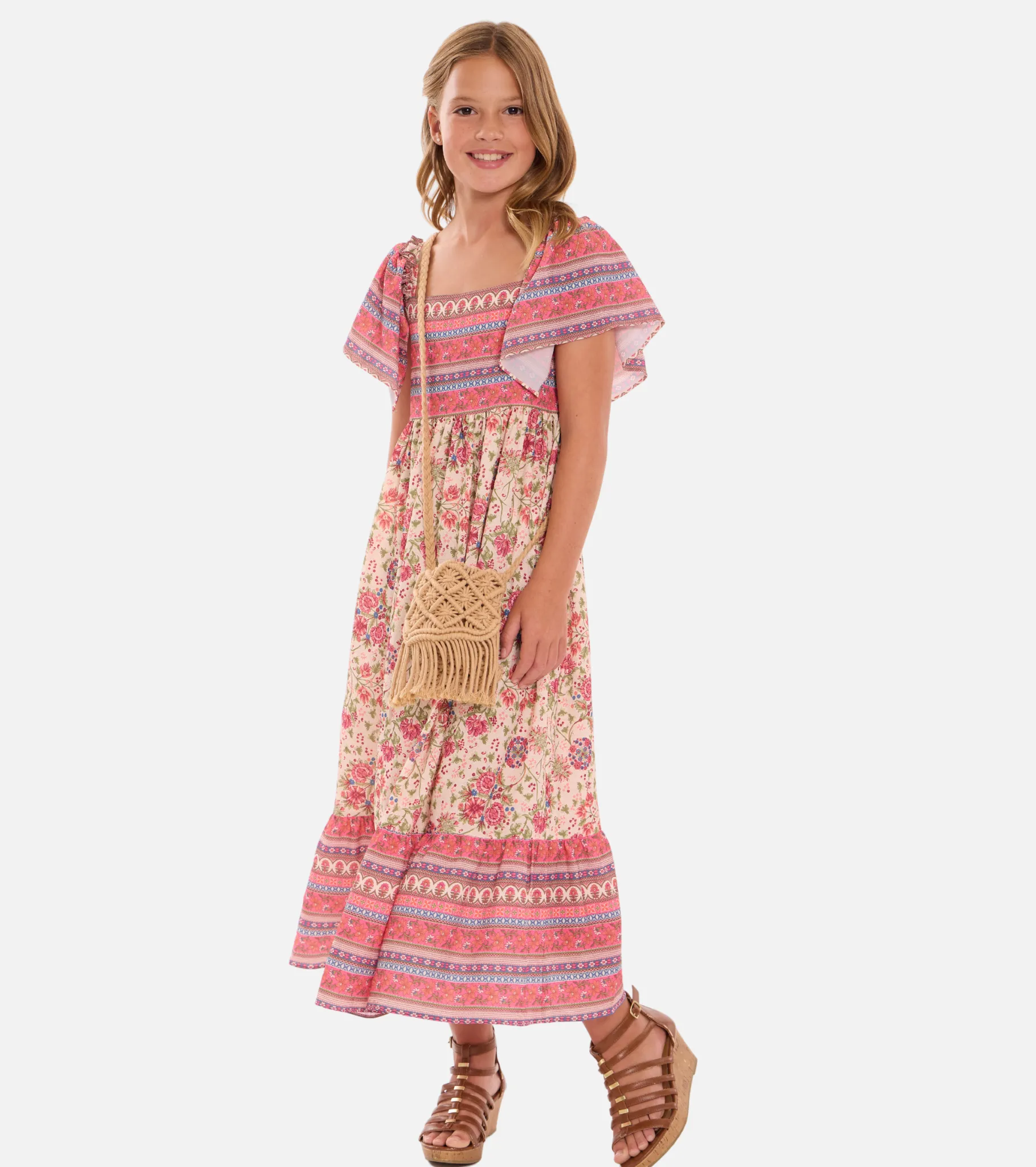 Celeste Flutter Sleeve Maxi Dress with Bag