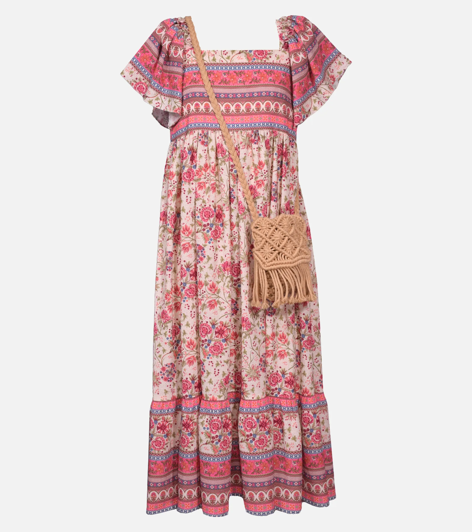 Celeste Flutter Sleeve Maxi Dress with Bag