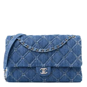 Chanel Frayed Denim Quilted Large Blue Flap