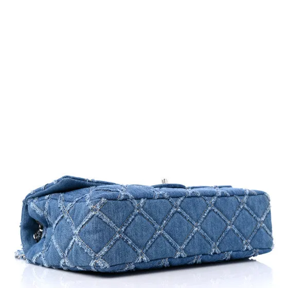 Chanel Frayed Denim Quilted Large Blue Flap