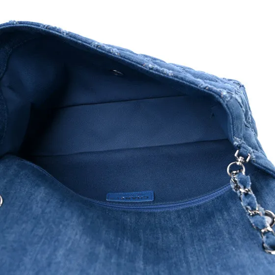 Chanel Frayed Denim Quilted Large Blue Flap