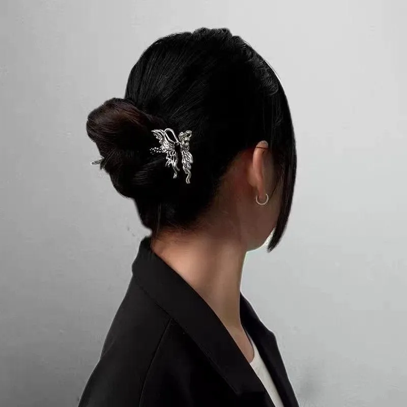 Chic Rhinestone Inlaid Abstract Butterfly Chignon Hair Fork Hair Pin