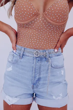 Circle Buckle Rhinestone Belt - Silver