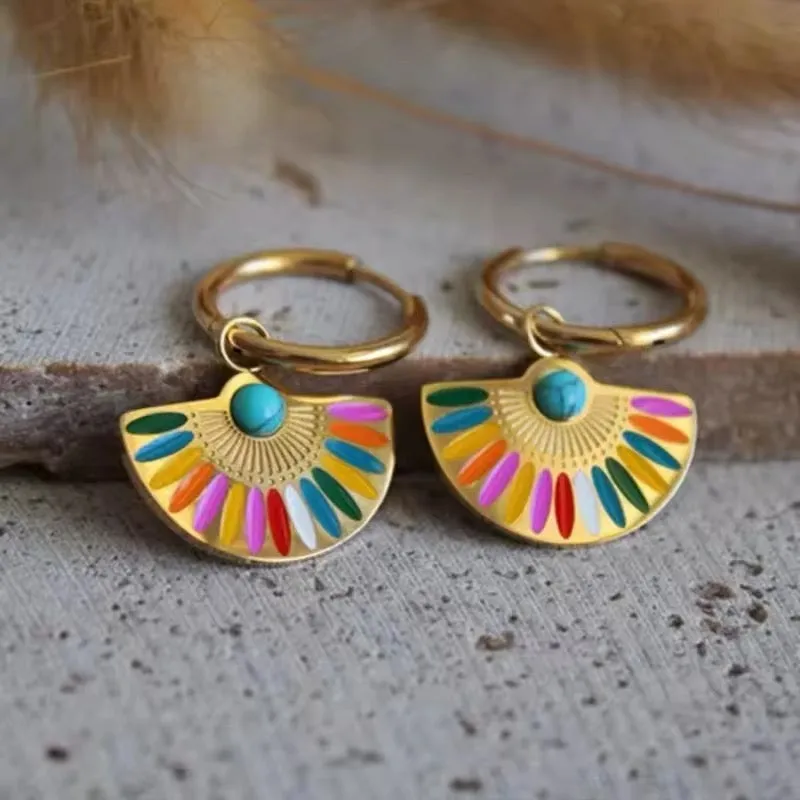 Colorful Bohemian Rainbow Drop Hoop Earrings