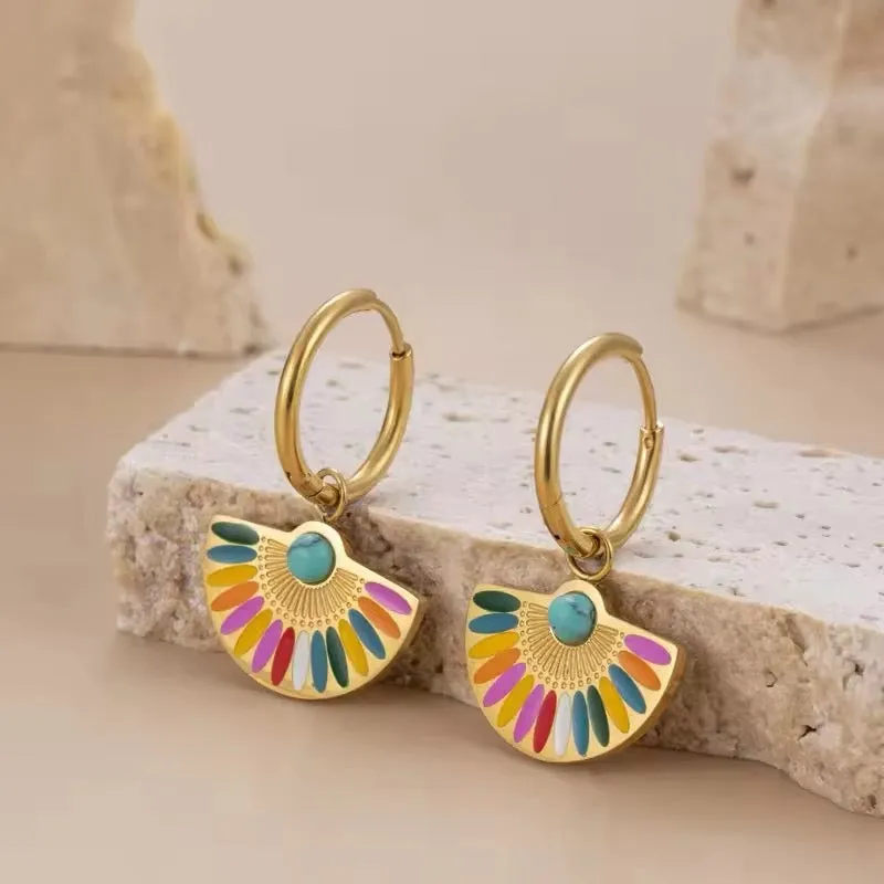Colorful Bohemian Rainbow Drop Hoop Earrings