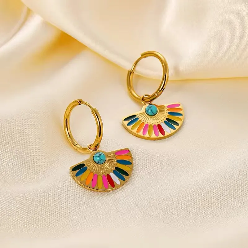 Colorful Bohemian Rainbow Drop Hoop Earrings