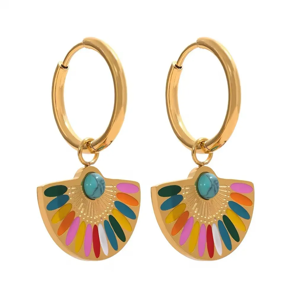 Colorful Bohemian Rainbow Drop Hoop Earrings