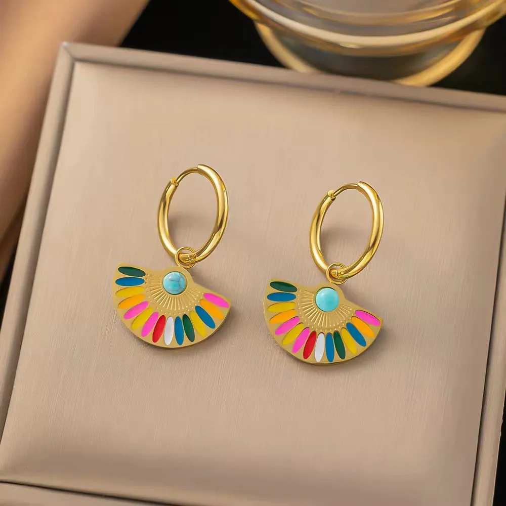 Colorful Bohemian Rainbow Drop Hoop Earrings