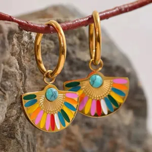 Colorful Bohemian Rainbow Drop Hoop Earrings