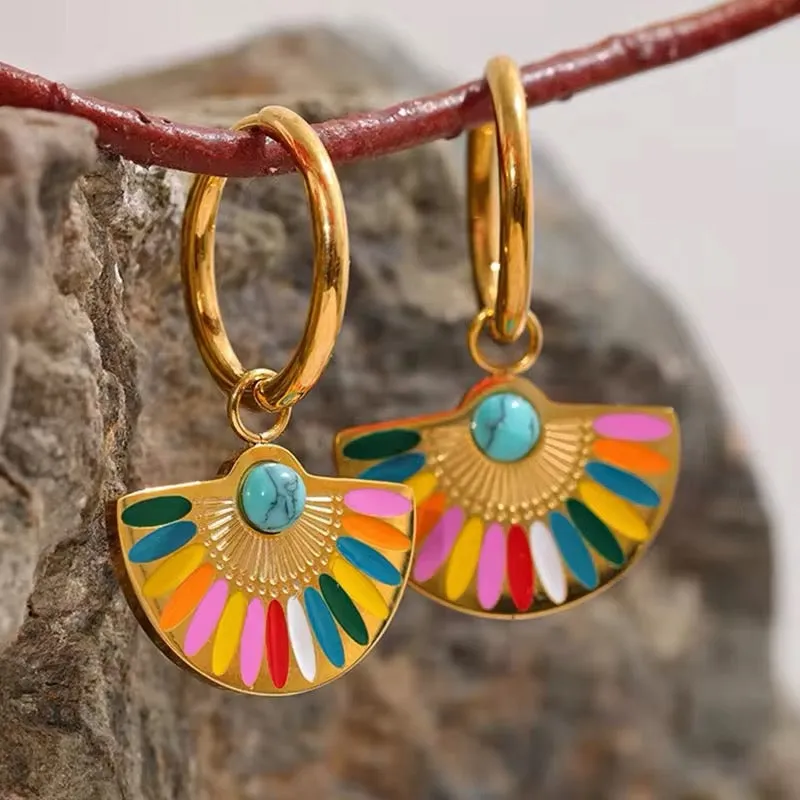 Colorful Bohemian Rainbow Drop Hoop Earrings