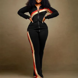 Colorful Long Sleeve Zipper Design Top & Pants Set