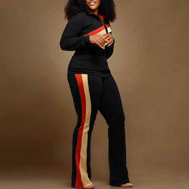 Colorful Long Sleeve Zipper Design Top & Pants Set