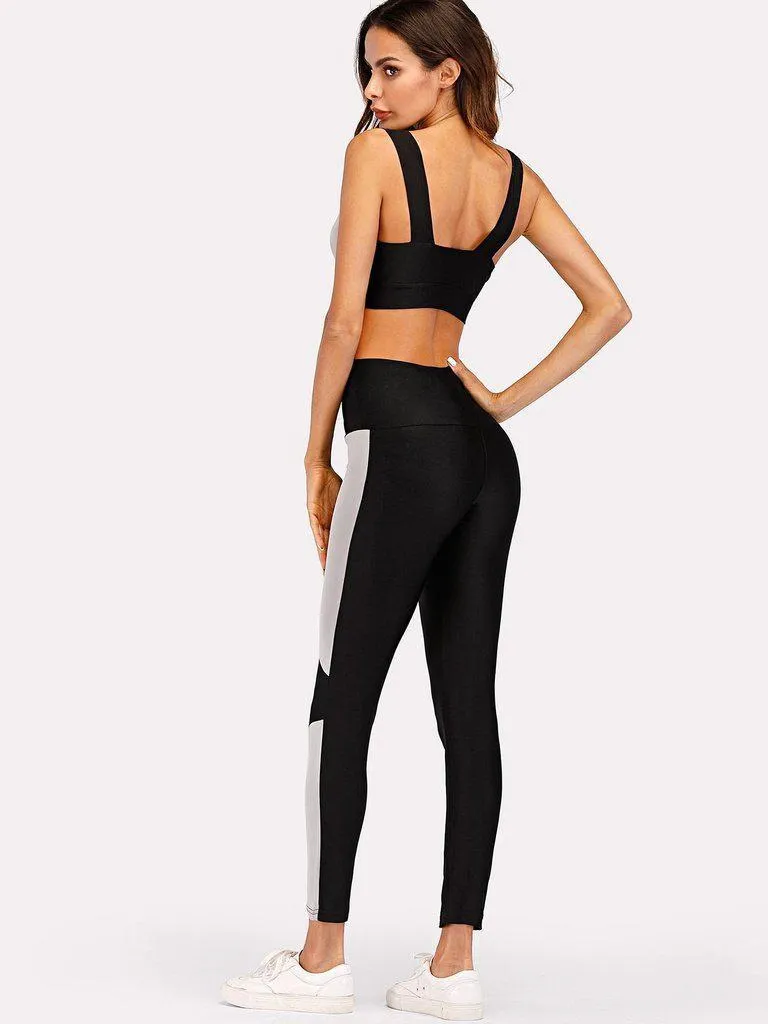 Contrast Panel Sports Bra With Leggings