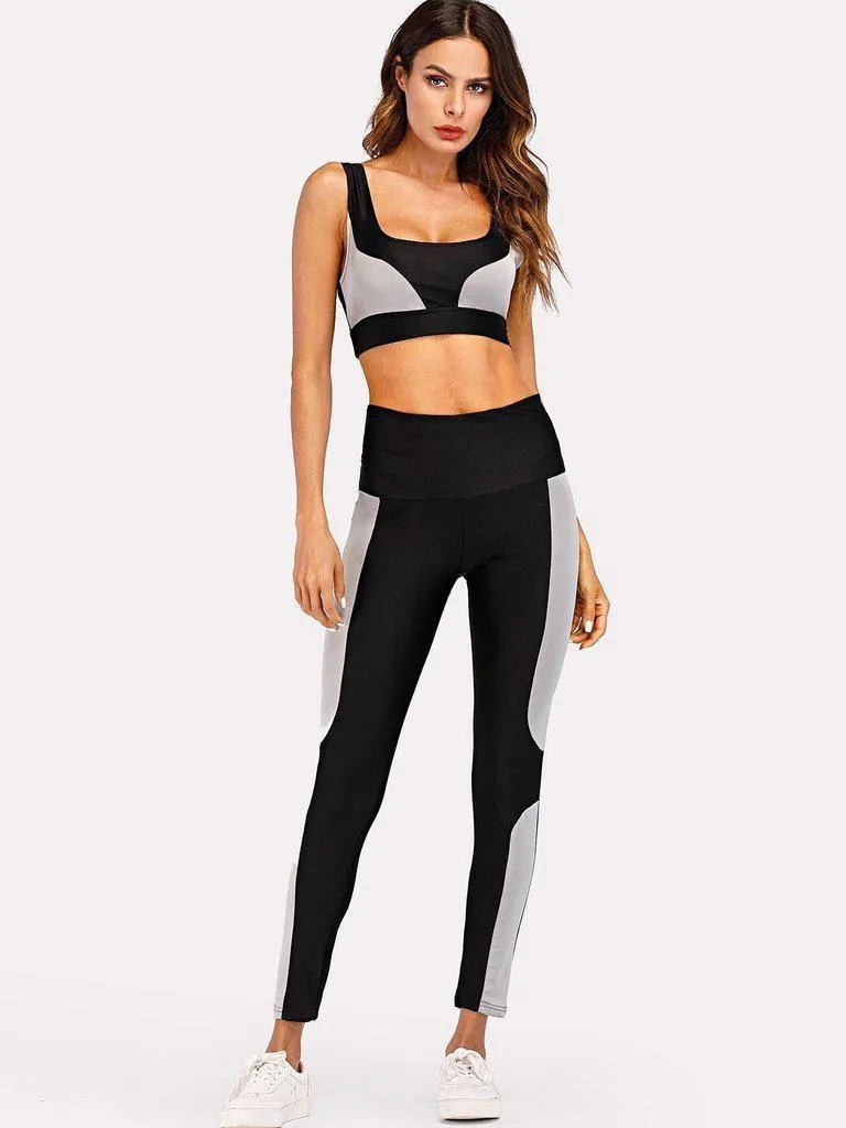Contrast Panel Sports Bra With Leggings