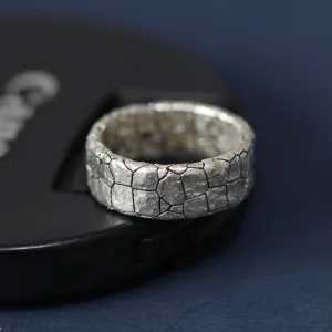 Cracked Stone Pattern Ring For Men 925 Silver Retro Male  Jewelry