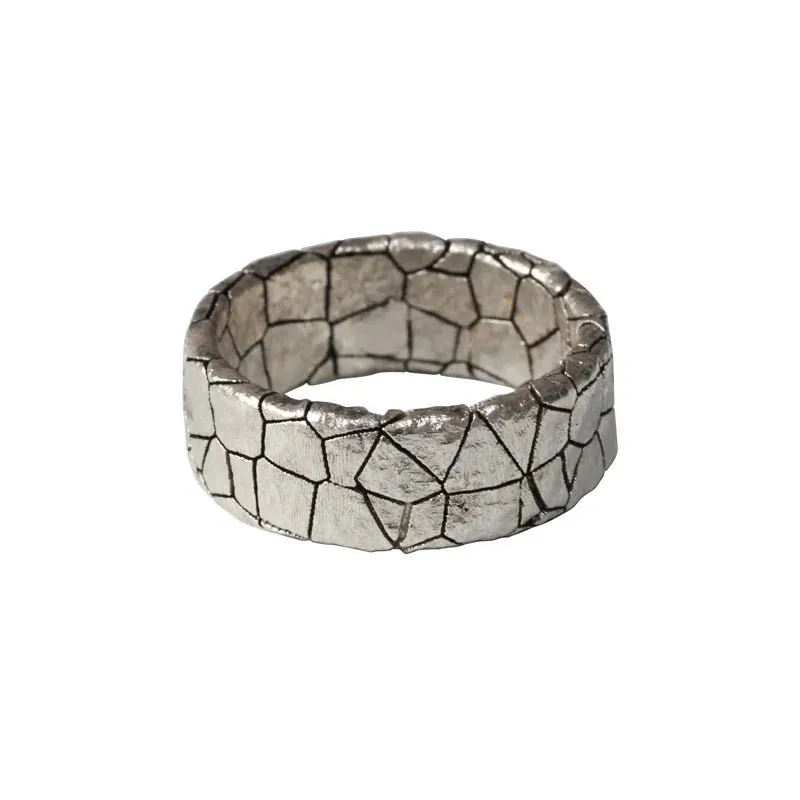Cracked Stone Pattern Ring For Men 925 Silver Retro Male  Jewelry