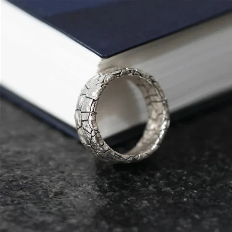 Cracked Stone Pattern Ring For Men 925 Silver Retro Male  Jewelry
