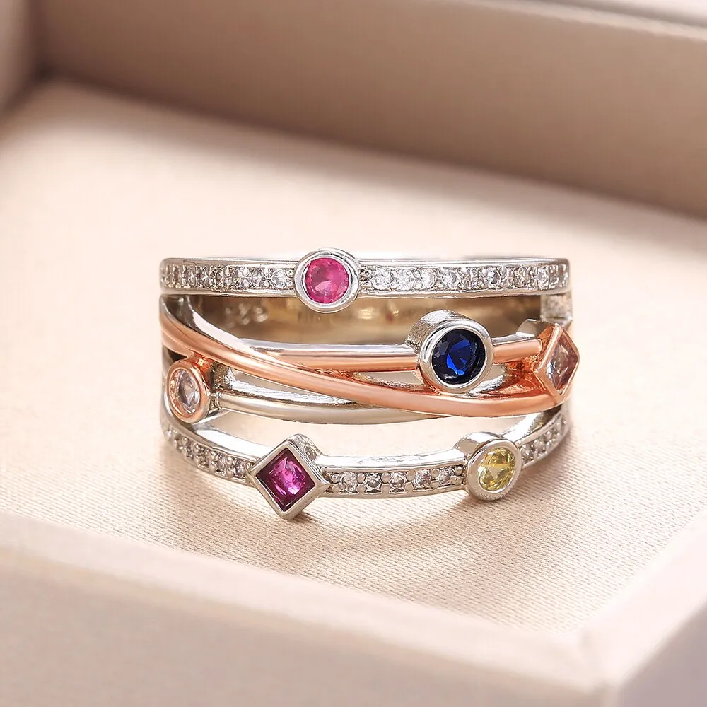 Cross Zircon Ring Jewelry White/Yellow Blue/Rose Red Women Jewelry
