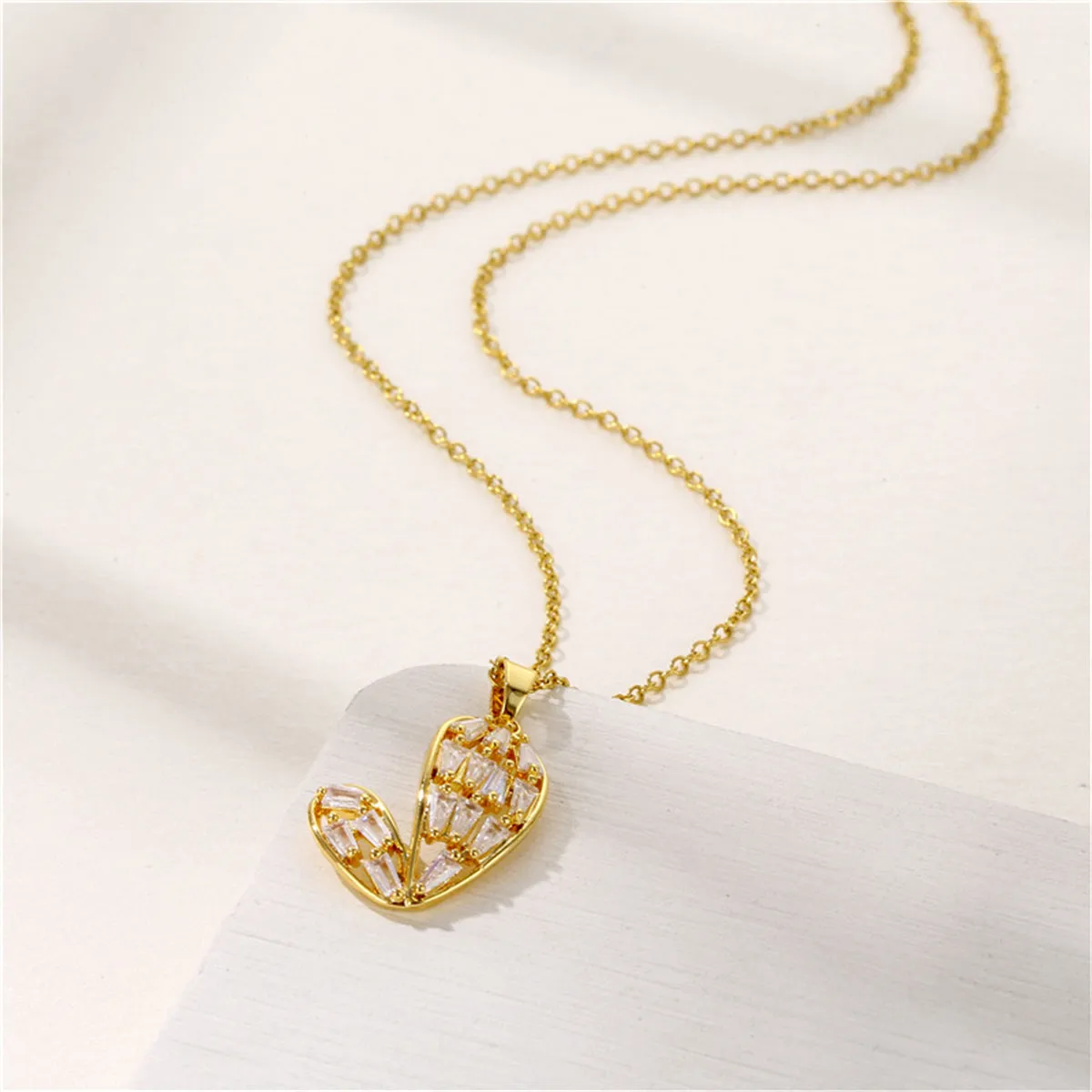 Crystal & 18K Gold-Plated Asymmetric Heart Pendant Necklace