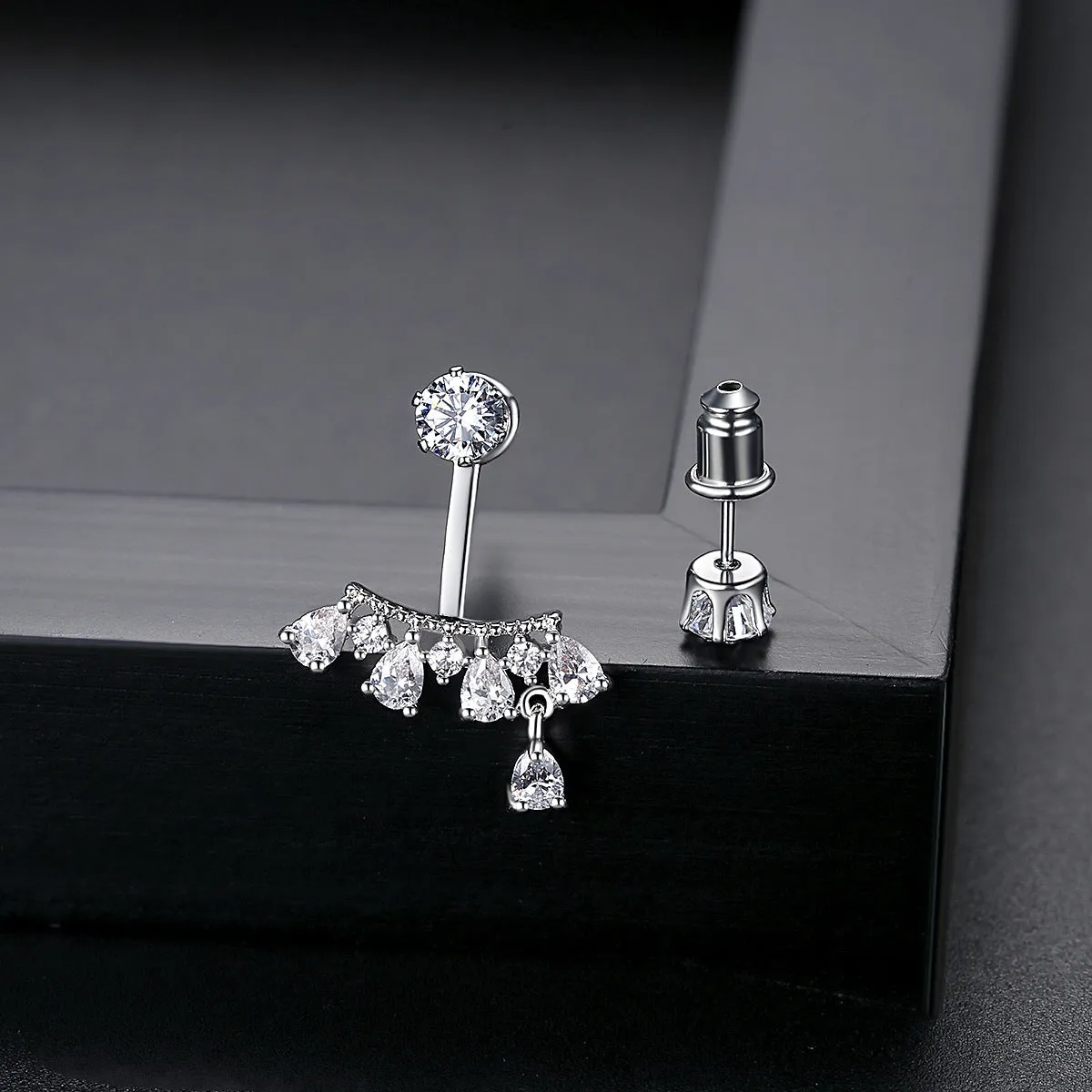 Crystal & Silver-Plated Drop Tassel Asymmetric Earrings