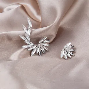 Crystal & Silver-Plated Wing Leaf Asymmetrical Stud Earrings