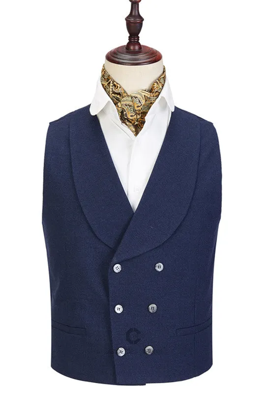 Dark Blue Three-piece Fashion Peaked Lapel Wedding Men Suits Sale