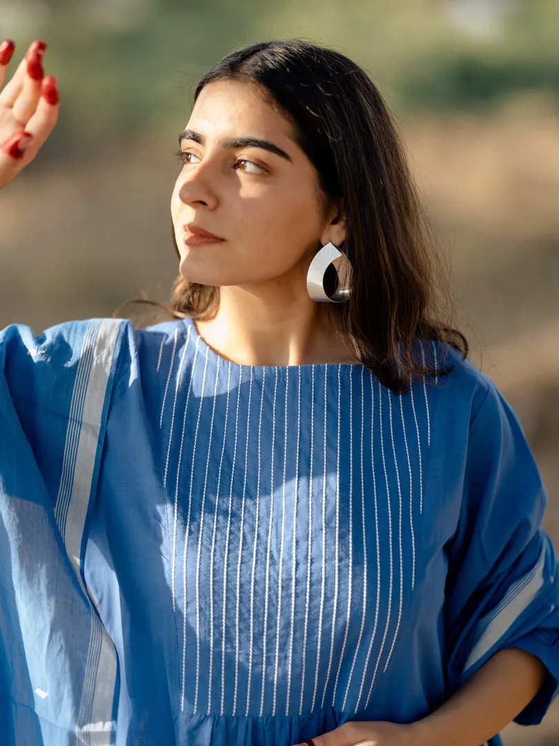 Deep sky kurta set with jaamdani Dupatta