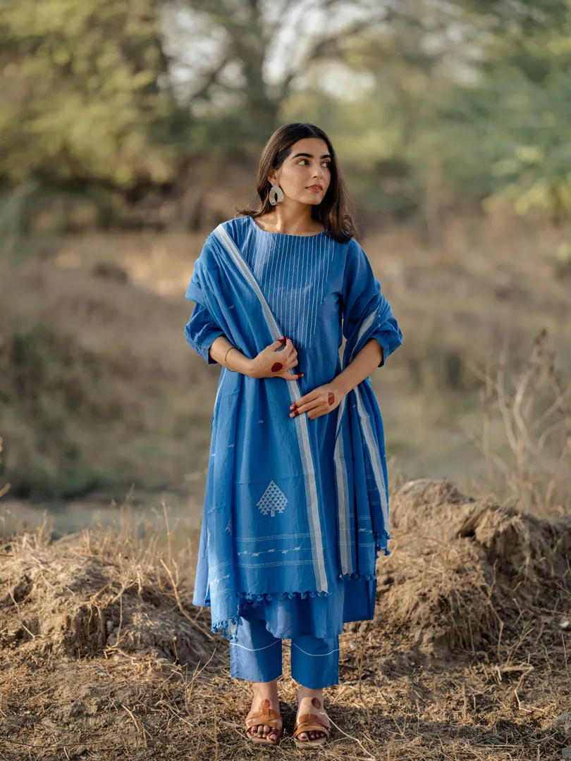 Deep sky kurta set with jaamdani Dupatta