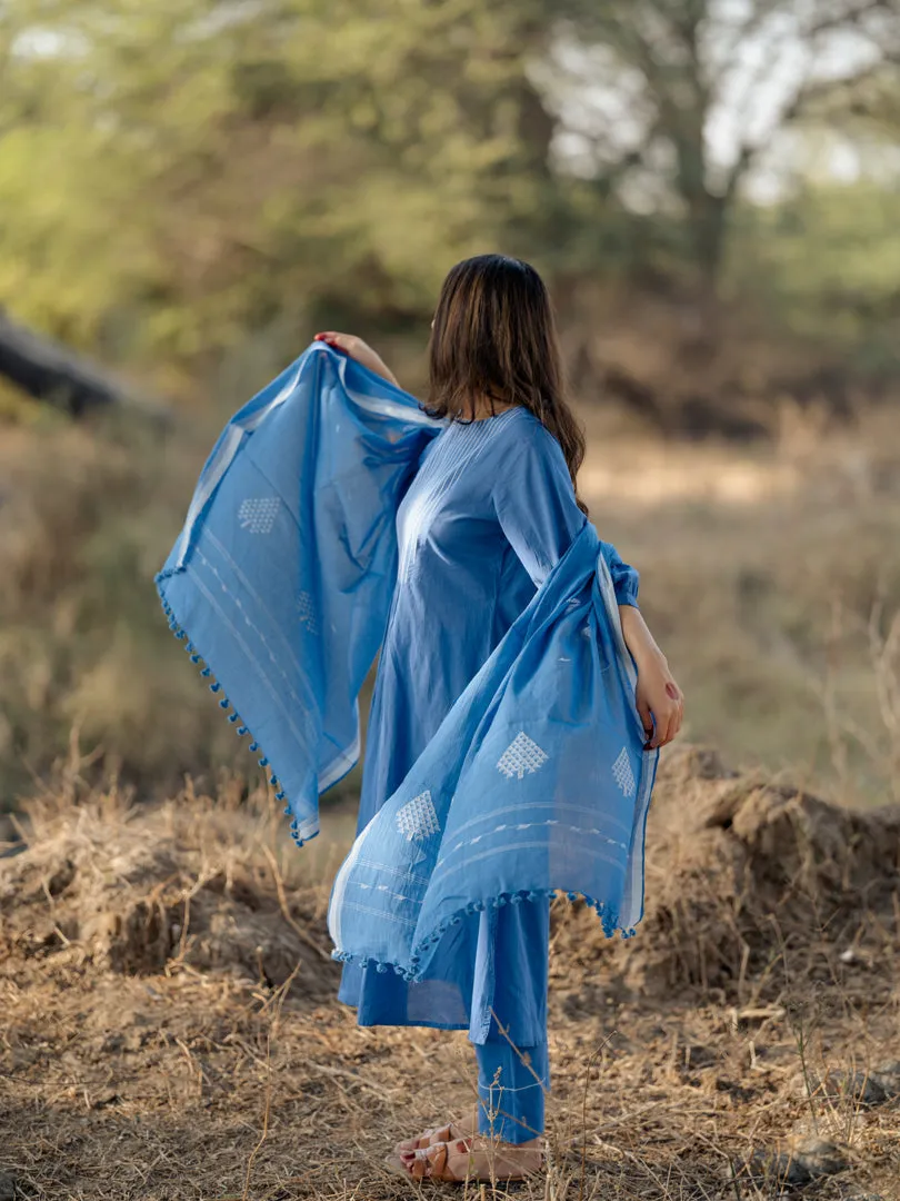 Deep sky kurta set with jaamdani Dupatta