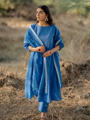 Deep sky kurta set with jaamdani Dupatta