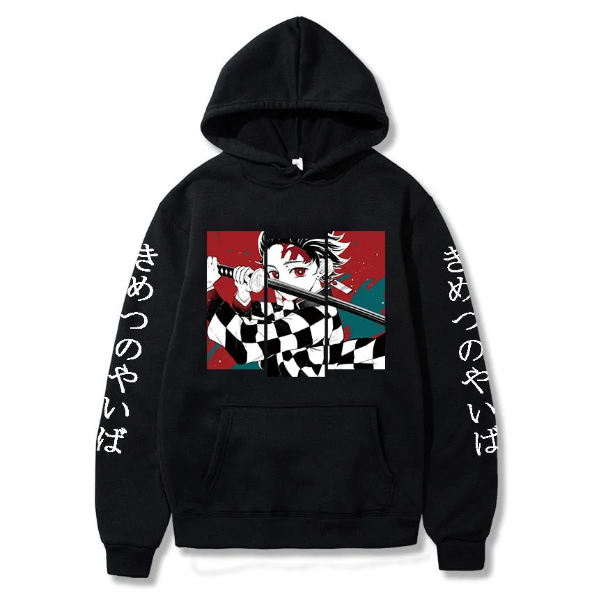 Demon Slayer Anime Tanjiro and Nezuko Hoodie Sweatshirt Women Kimetsu No Yaiba Sweatshirt Streetwear Sudadera Mujer