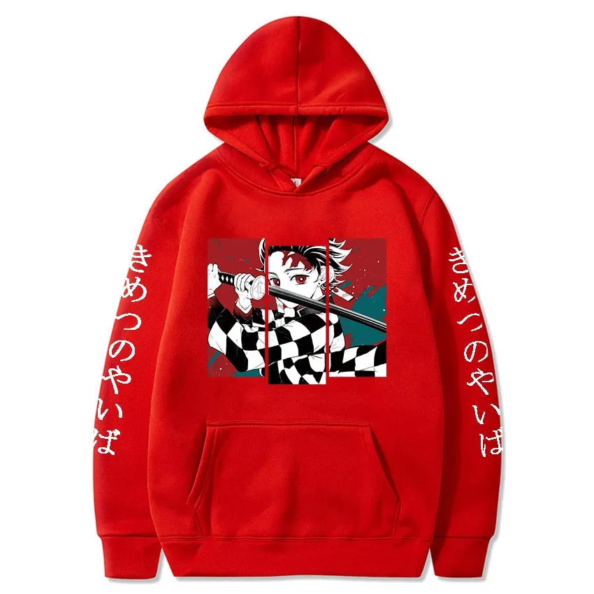 Demon Slayer Anime Tanjiro and Nezuko Hoodie Sweatshirt Women Kimetsu No Yaiba Sweatshirt Streetwear Sudadera Mujer