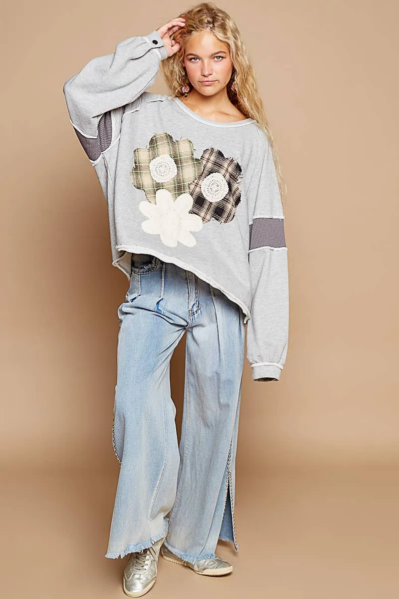 Denim Solid Stud Twill Wide Woven POL Pants