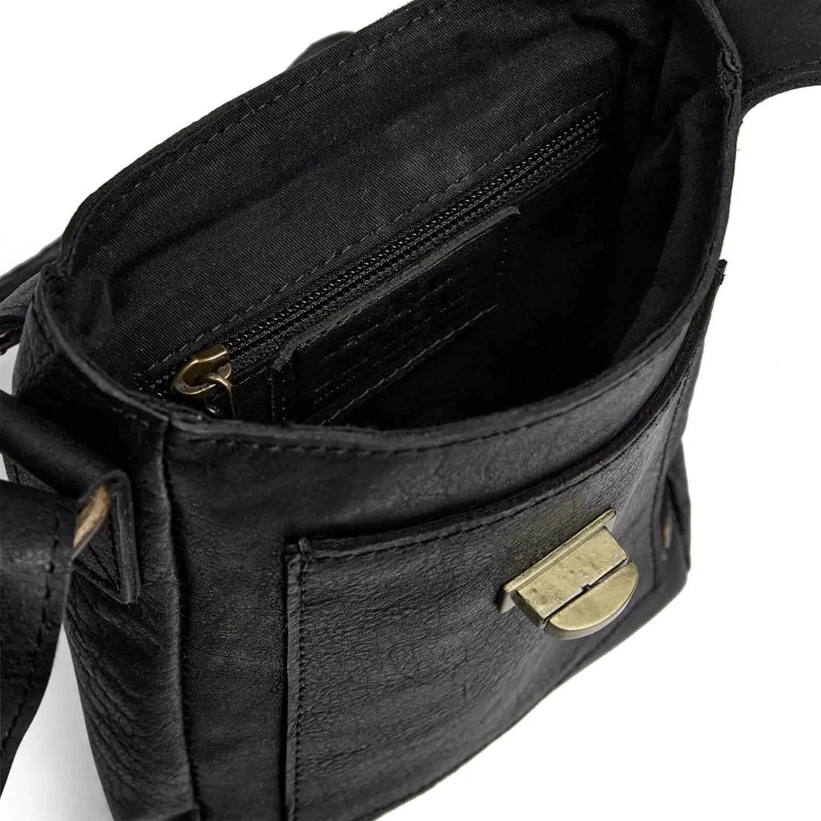 Depeche Black Leather Studded Small Crossbody Mobile Bag