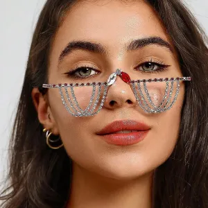 Designer Rhinestone Multilayer Red Crystal Sunglasses Frame