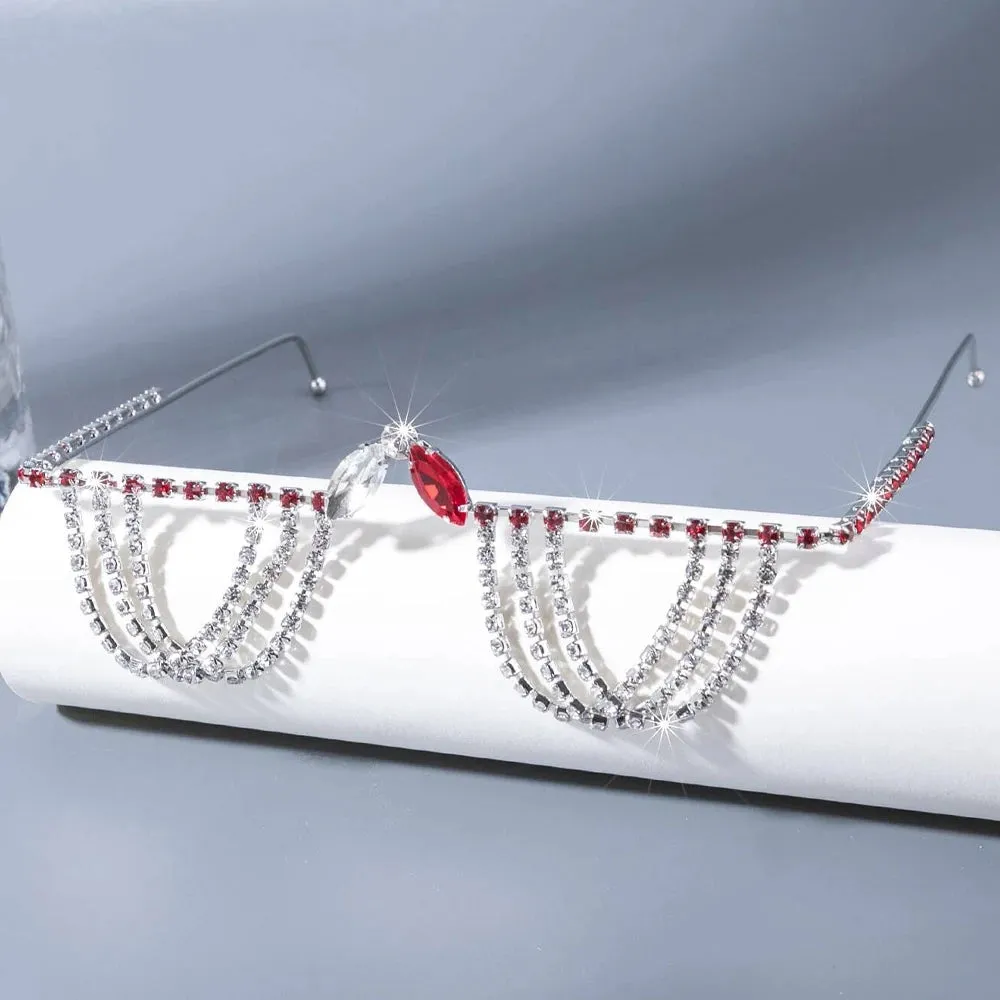 Designer Rhinestone Multilayer Red Crystal Sunglasses Frame