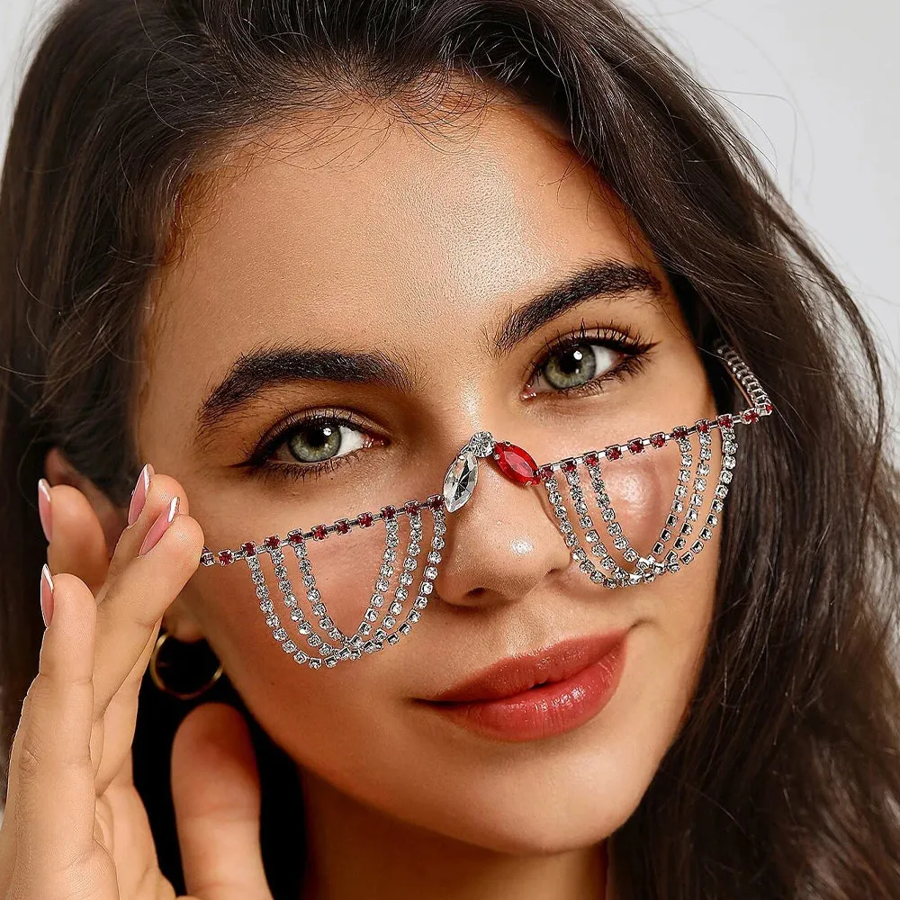 Designer Rhinestone Multilayer Red Crystal Sunglasses Frame