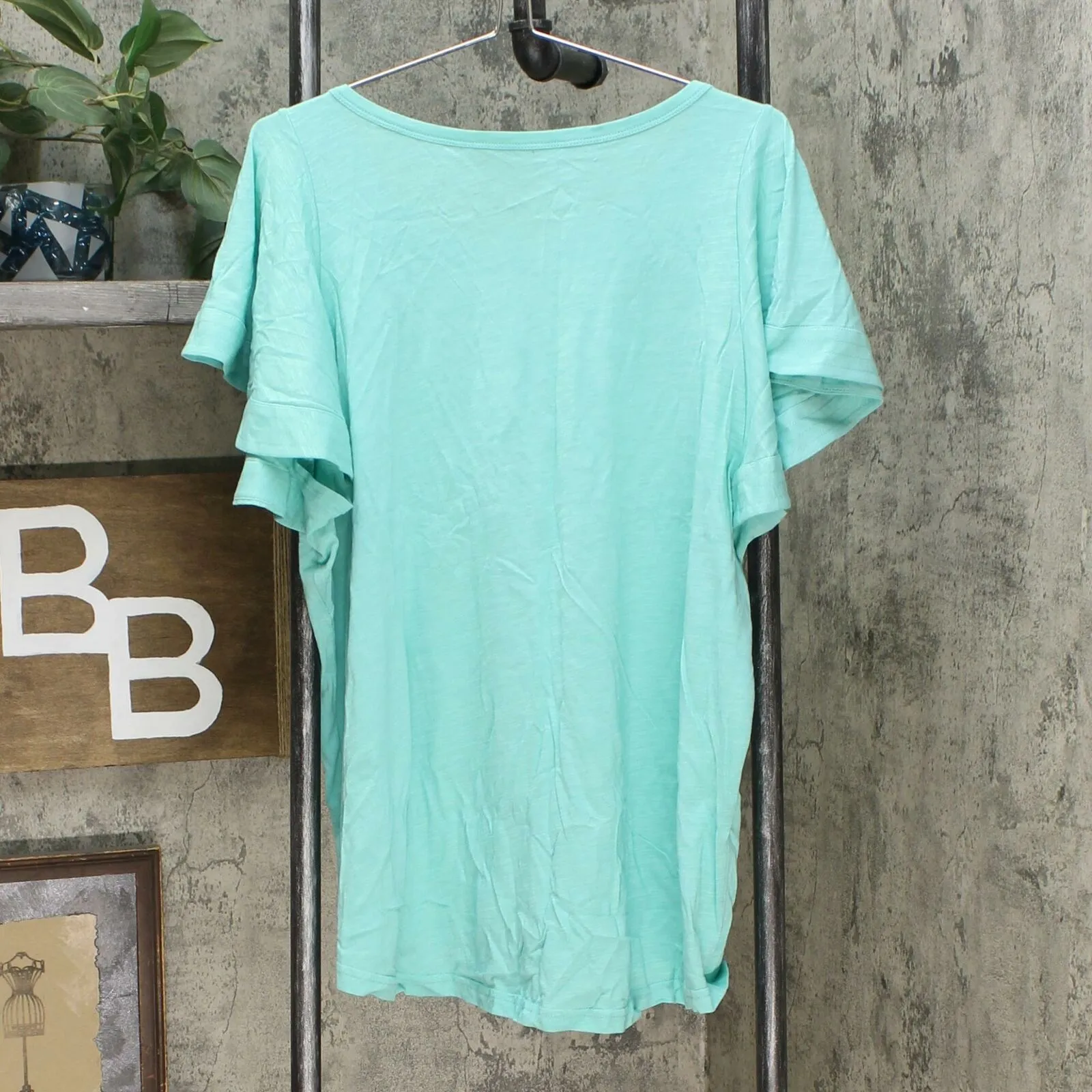 DG2 by Diane Gilman Women's Plus Size Flutter Sleeve T-Shirt Seafoam 1X